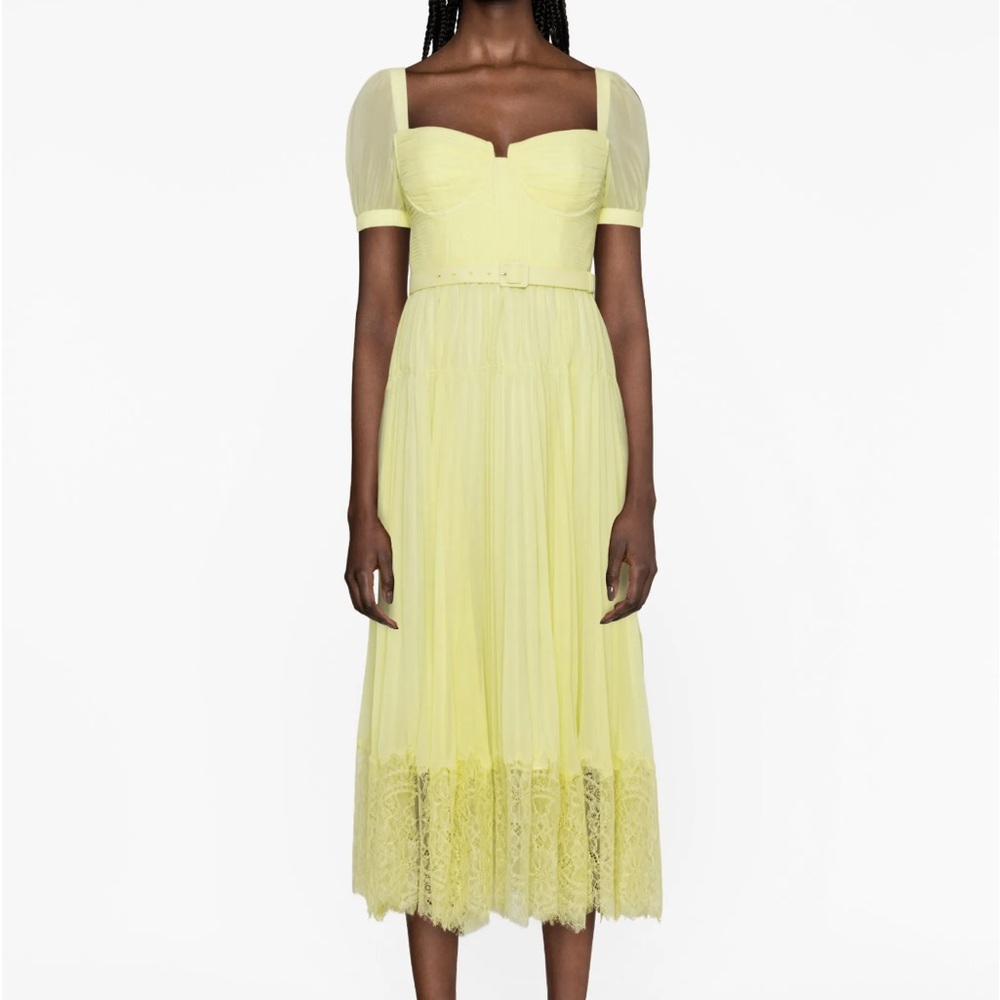 Self-Portrait Yellow Pleated Tiered Sundress